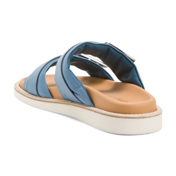 SANTONI Made In Italy Leather Flat Slide Sandals - Picture 2 of 3